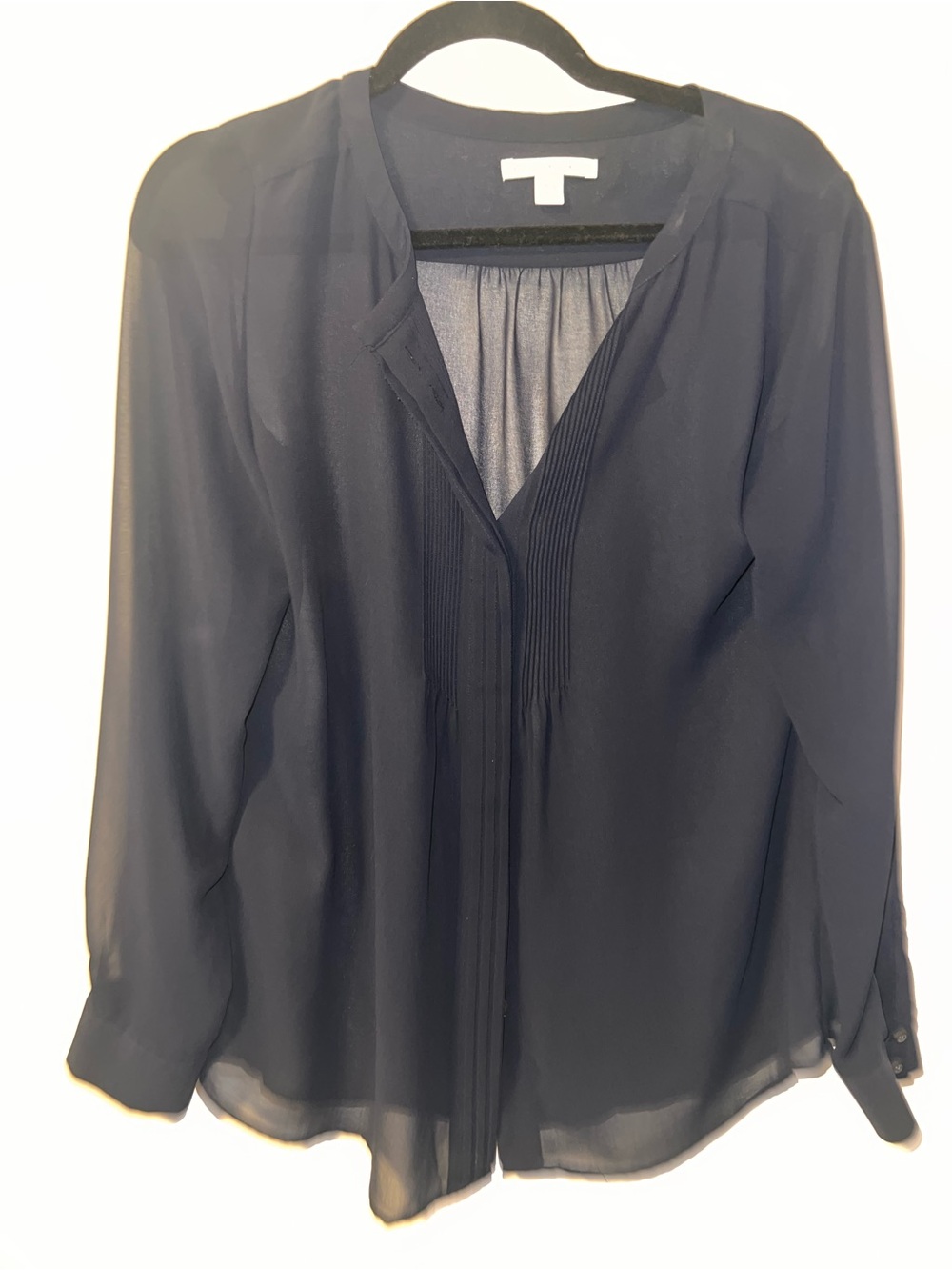 Banana Republic Women's Navy Pleated V-Neck Blouse
